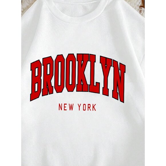 ⚡Women White Bk Imported Graphic Crewneck Casual Long Sleeve Pullover Sweatshirt - Picture 5 of 5